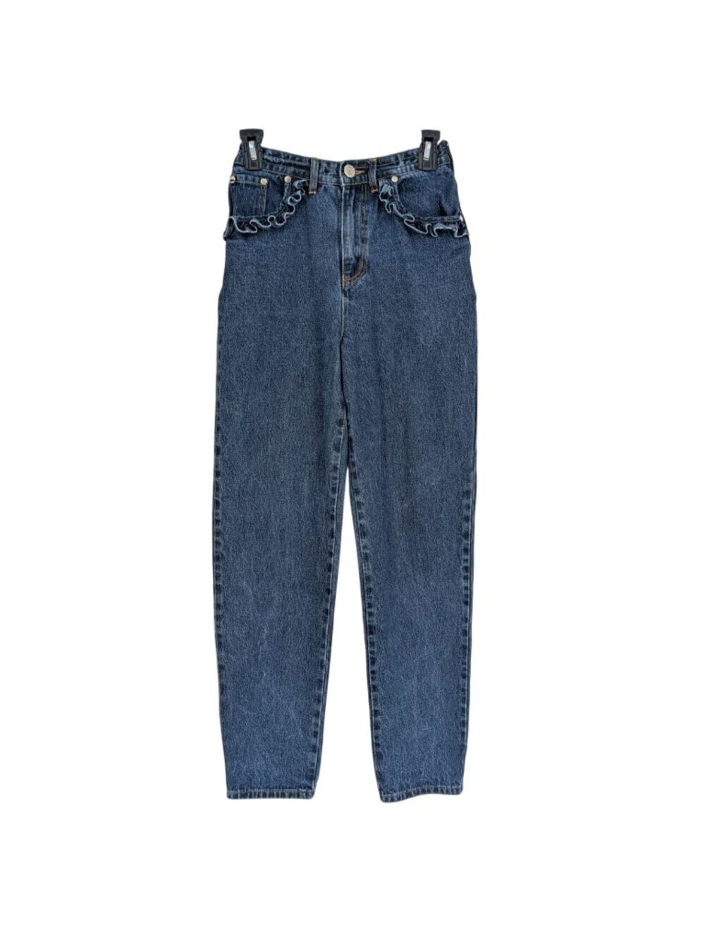 Meadow High Rise Mom Jeans Denim Ruffle Pocket Casual Retro Tapered 90s Size 26